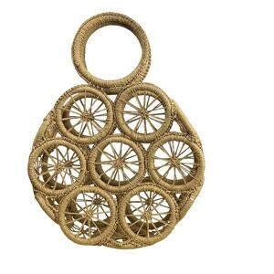 Wicker Round Top Handle Bag Coastal Minimal  Straw Natural Summer Beach